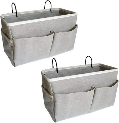 2-Pack Bedside Caddy, Bedside Hanging Storage Organizer for College Dorm Beds, Bunk Beds and Hospital Beds Rails, The Hanging Basket Can be Placed Magazine, Books, Phones,kettle, Glasses (Grey)