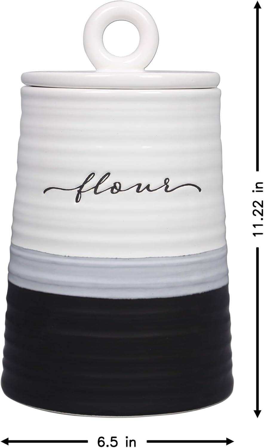 Young's Inc. 4 Pcs Set Rustic Modern Ceramic Canisters- Storage Container for Kitchen and Bathroom - Beautiful Home Decor Accent to Store Food, Coffee, Tea, and More - Black, White