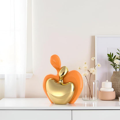 XMGZQ Orange and Gold Ceramic Couple Figurines Home Decor,Wedding Engagement Romantic Gift for Husband Wife,Large Male and Female Love Statue Valentine's Day Birthday,Abstract Hugging Couple