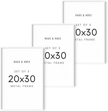 HAUS AND HUES 20x30 White Metal Picture Frames - Features Premium Aluminum, Vertical & Horizontal Hang, Shatterproof Plexiglass - Perfect for Home, Room, Office (20x30 in, White, Set of 3)