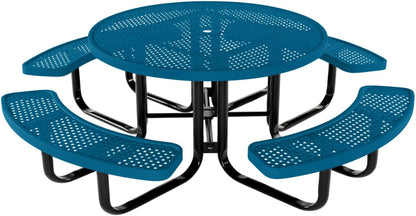 Coated Outdoor Furniture Heavy-Duty Portable Outdoor Kids Table with Umbrella Hole, Punched Steel Kids Picnic Table, Commercial-Grade, Made in America (46 In, Round, Childrens, Light Blue)