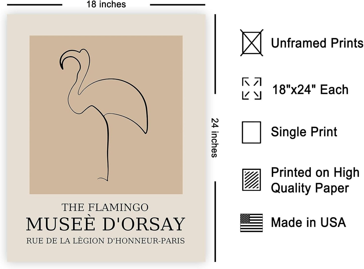 Poster Master Vintage Poster - Retro Minimalist Print - Gift for Artist, Housewarming - Flamingo, Line Drawing, Sketch, Abstract - Wall Decor for Living Room, Bedroom, 18x24 Unframed Wall Art