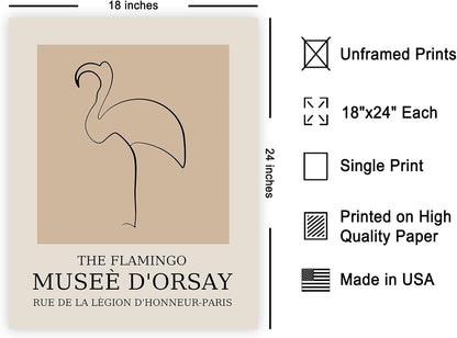 Poster Master Vintage Poster - Retro Minimalist Print - Gift for Artist, Housewarming - Flamingo, Line Drawing, Sketch, Abstract - Wall Decor for Living Room, Bedroom, 18x24 Unframed Wall Art