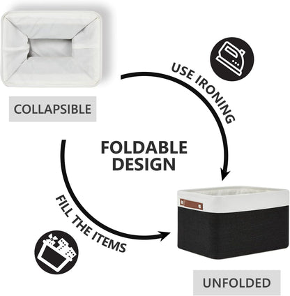 DULLEMELO Canvas Storage Bin with Handles, Fabric Bins for Shelves, Bedroom, Office,Nursery,Fabric Storage Baskets for Toys, Clothes,Gift(3-Pack Medium-15 inch X 11 inch X 9.5 inch , White&Black)