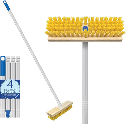 Lola Products Deck Scrub Brush Broom, 9" x 3.5" Wide, Durable Bristles Remove Dirt, Grime, Grout
