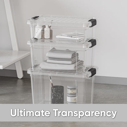 Superio Clear Storage Boxes with Lids, 26.5 Quart Plastic Container Bins for Organizing, Stackable