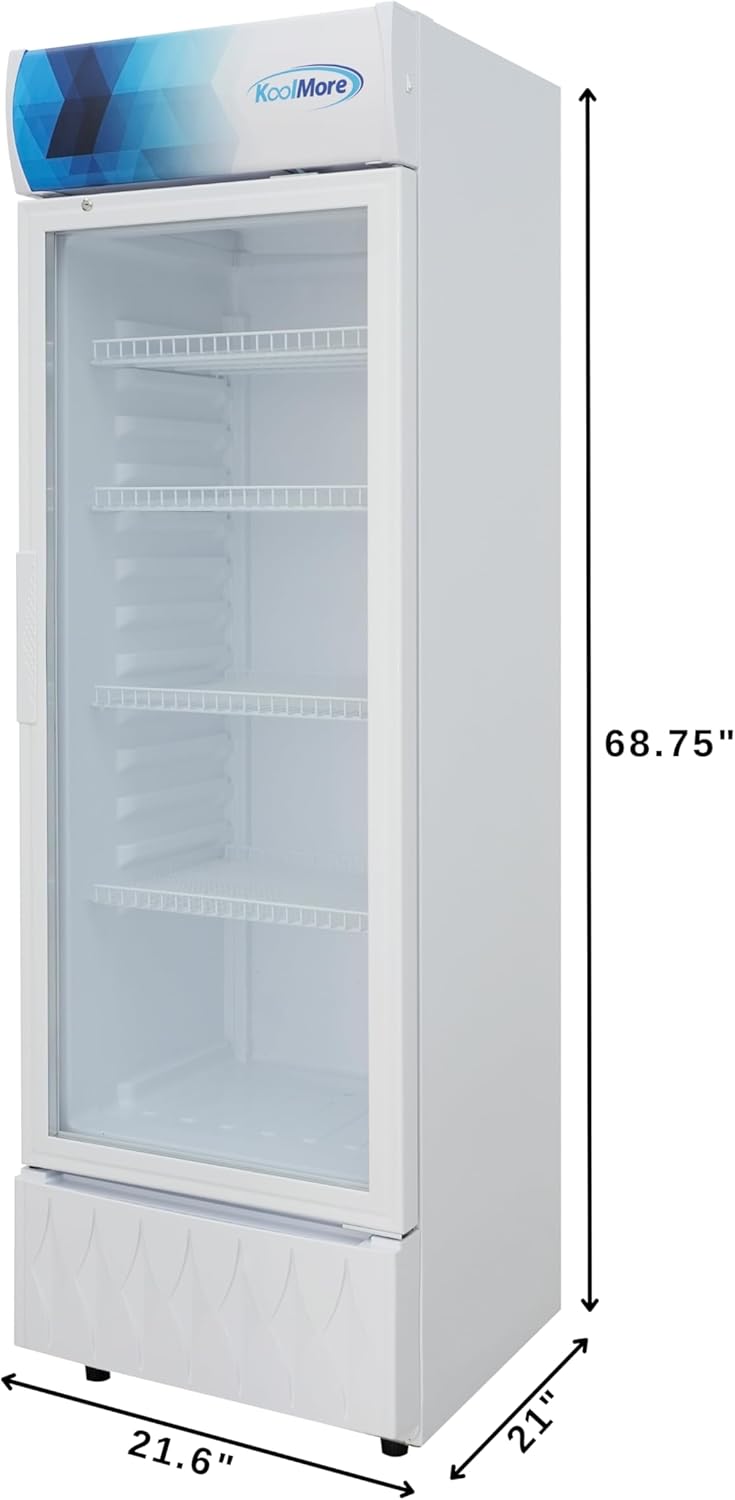 KoolMore KM-MDR-9CPWH 22 in. One-Door Commercial Merchandiser Refrigerator in White, 9 cu. ft. ETL Listed for Safety and Sanitation
