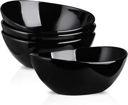 Hasense Serving Bowls, Porcelain Soup Bowls Set of 4, 36 OZ Black Serving Dishes for Entertaining, Perfect for Salad Side Dishes Pasta Popcorn, Dishwasher Microwave Safe