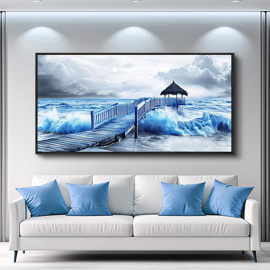 ZUITINGHUA Black Framed Canvas Wall Art For Living Room Large Wall Decor For Office Bedroom Decoration Ocean Landscape Pictures Black And White Paintings Artwork Mural Aesthetic Home Decor 30x60 In