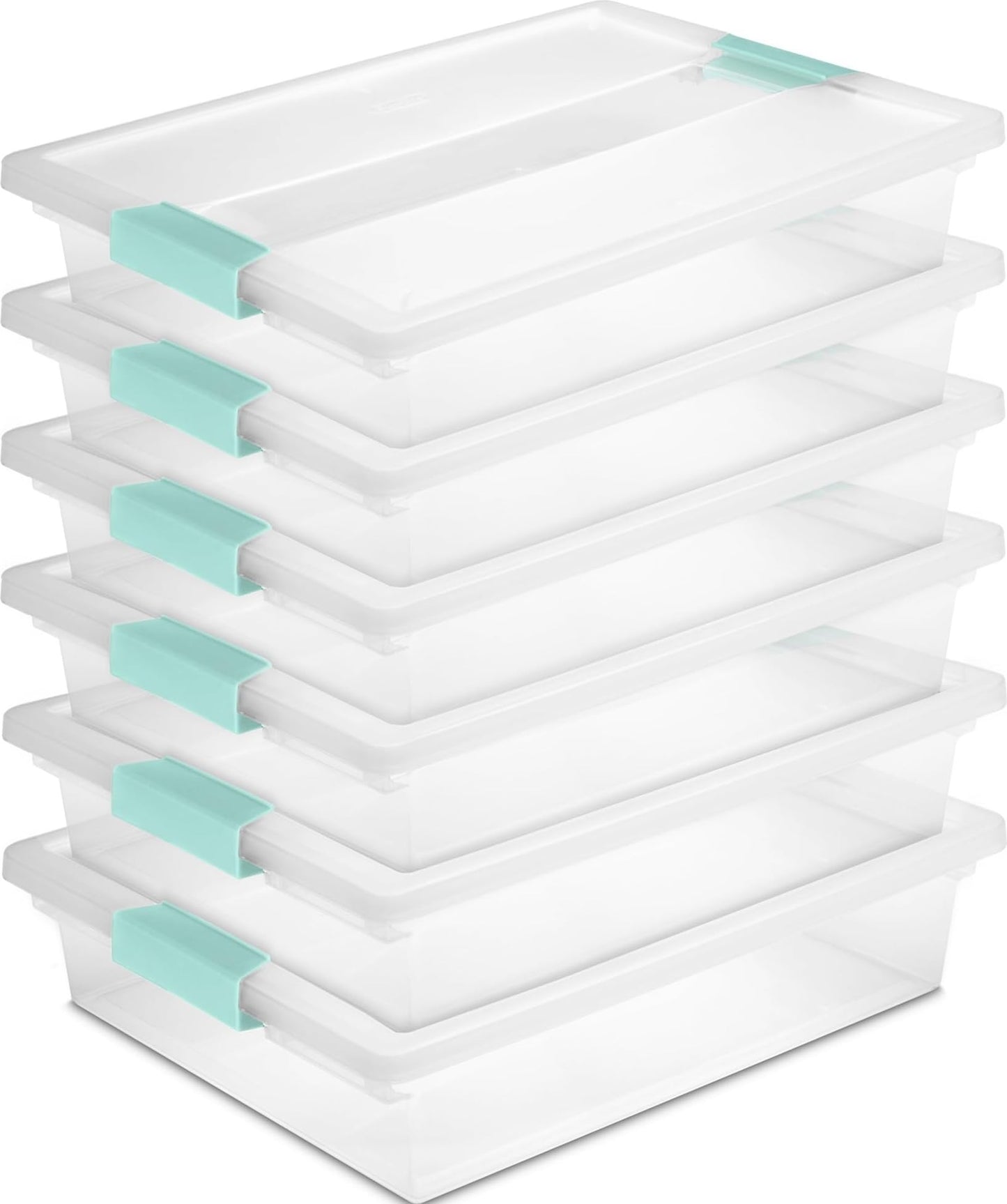 Sterilite Clip Box, Stackable Clear Plastic Bins- Large, 6-Pack