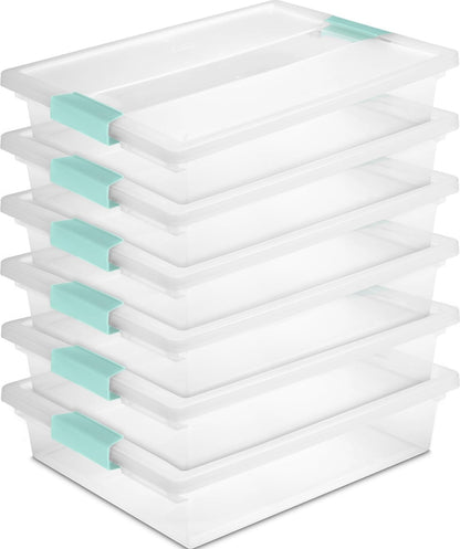Sterilite Clip Box, Stackable Clear Plastic Bins- Large, 6-Pack