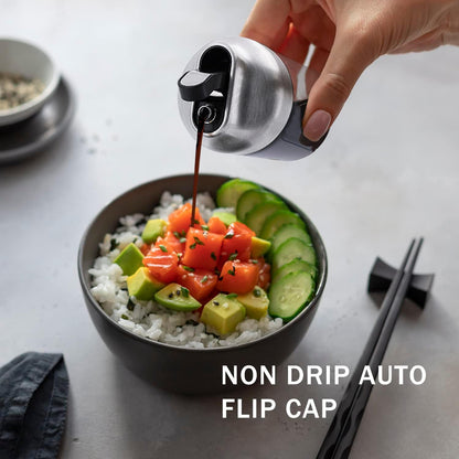 Aelga Soy Sauce Dispenser, 7oz Non-Drip Spout Oil and Vinegar Dispenser with Auto Flip Cap, Glass Oil Cruet for Kitchen Cooking