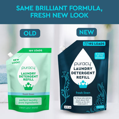Puracy Laundry Detergent Refill - Enzyme-Powered Liquid Laundry Detergent Concentrate, Natural Laundry Detergent Seen on TikTok, Non-Toxic (Fresh Linen, 48 fl oz, 192 Loads)