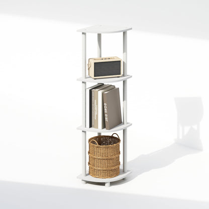 Furinno Turn-N-Tube Corner Shelf, 4-Tier Corner Bookshelf, White