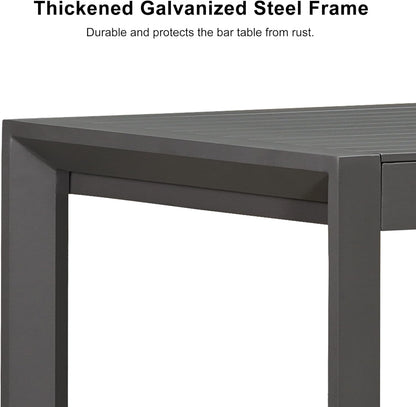 PURPLE LEAF 39.1'' Rectangle Outdoor Patio Counter Height Dining Table, Durable Aluminum Bar Height Pub Table for Counter Bar Stool, Water-Proof Tall Dining Table with Sturdy Legs, Grey