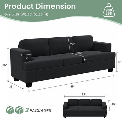 2 Piece Set Comfy Sofa Couch, 2 3-Seater Sofa with Deep Seats, Modern Sleeper Couch for Living Room, Black Corduroy