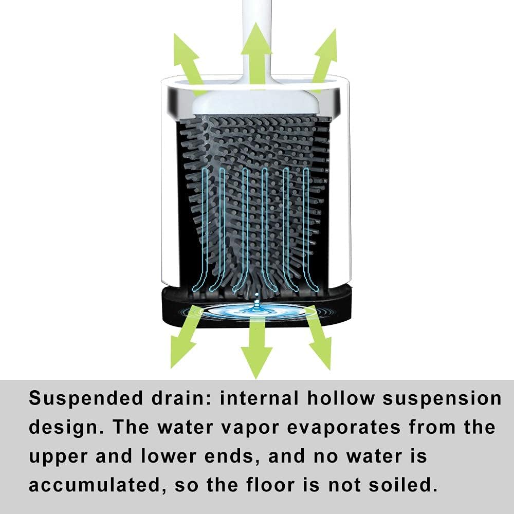 Sellemer Toilet Brush and Holder Set for Bathroom, Flexible Toilet Bowl Brush Head with Silicone Bristles, Compact Size for Storage and Organization, Ventilation Slots Base (2 Pack, White)