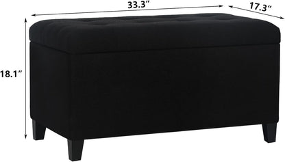 Asense Storage Ottoman Bench, Tufted Fabric Upholstered End of Bed Bench with Safety Hinge Wooden Legs, for Entryway Bedroom (Cotton and Linen Black, 33.3")