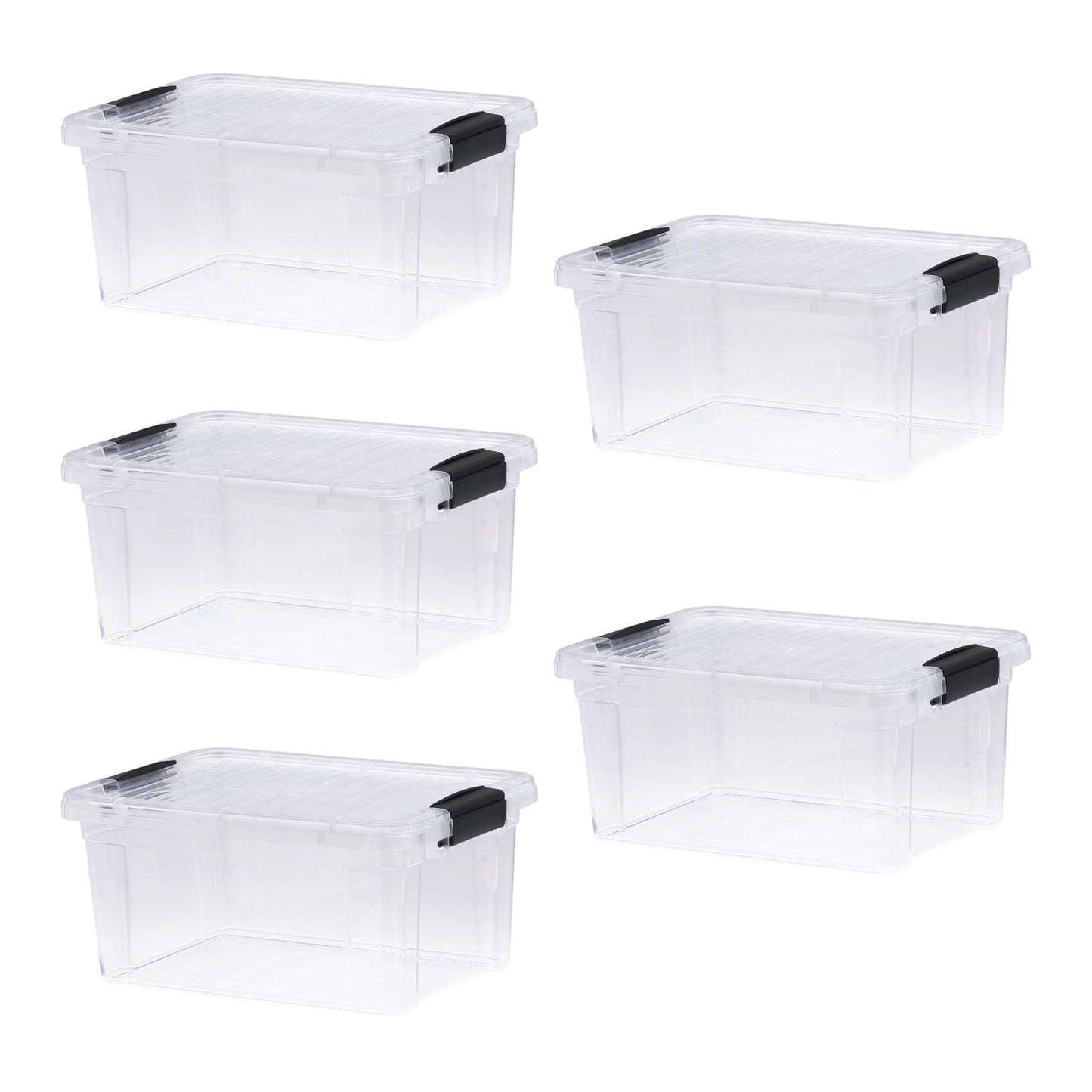 Superio Storage Bins with Lids- 5 Pack, 6.6 Qt Clear Boxes for Organizing, Stackable Plastic