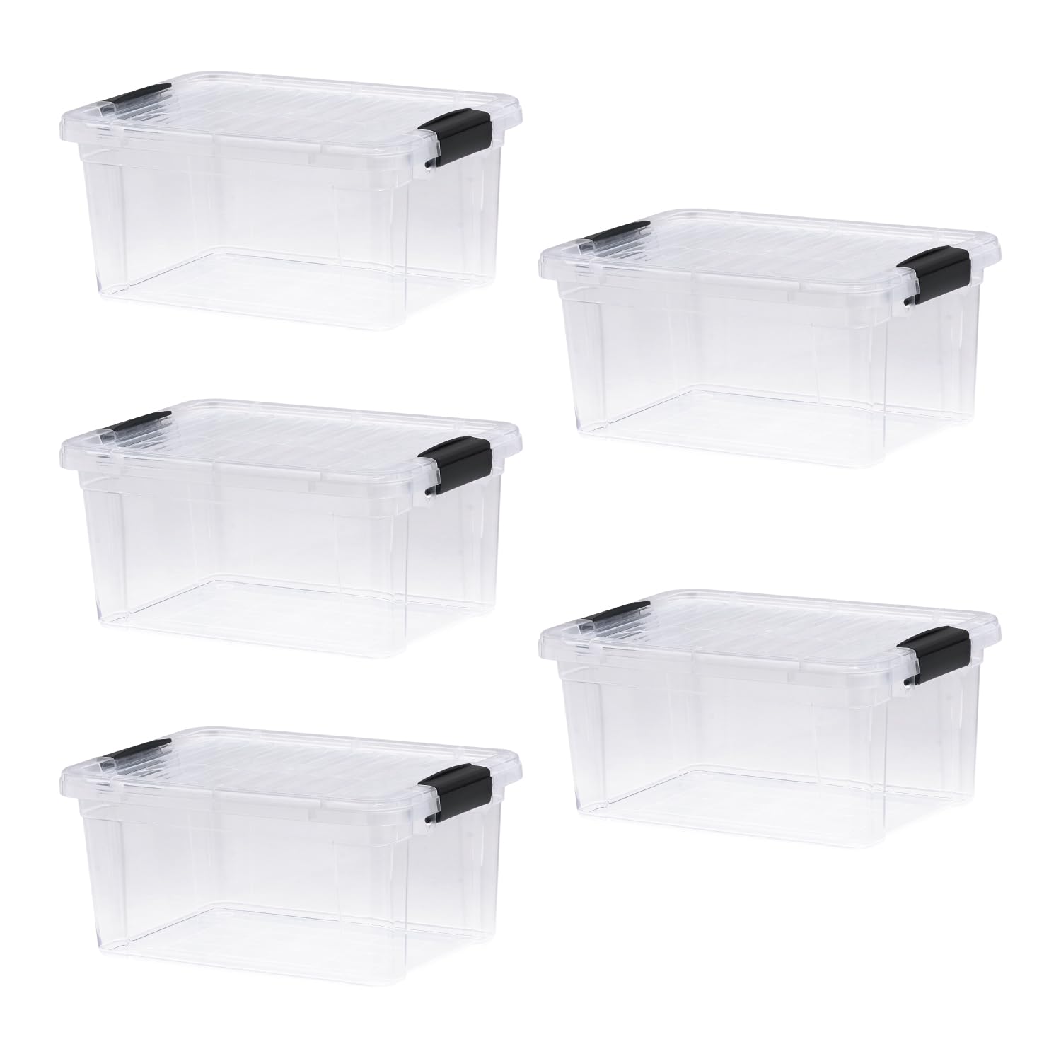 Superio Storage Bins with Lids- 5 Pack, 6.6 Qt Clear Boxes for Organizing, Stackable Plastic