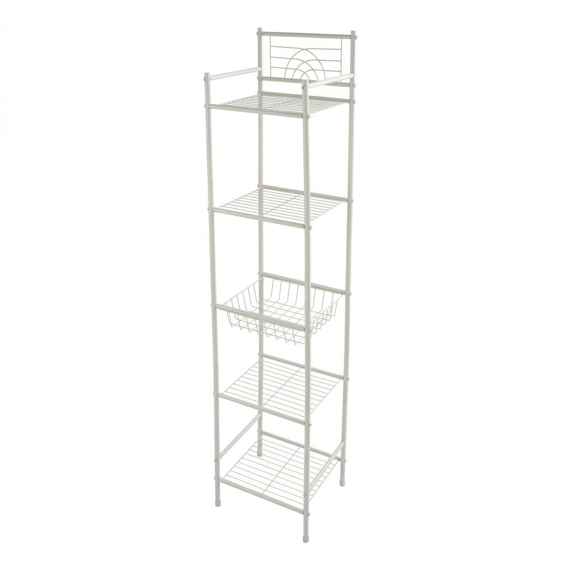 Bath Bliss 5 Tier Freestanding Bathroom Storage Shelf, White Metal Organizer Rack | Rust Resistant