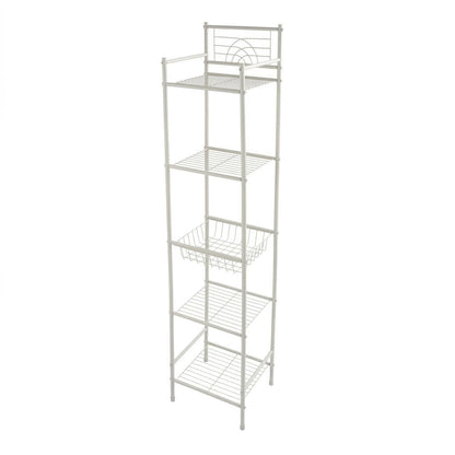 Bath Bliss 5 Tier Freestanding Bathroom Storage Shelf, White Metal Organizer Rack | Rust Resistant
