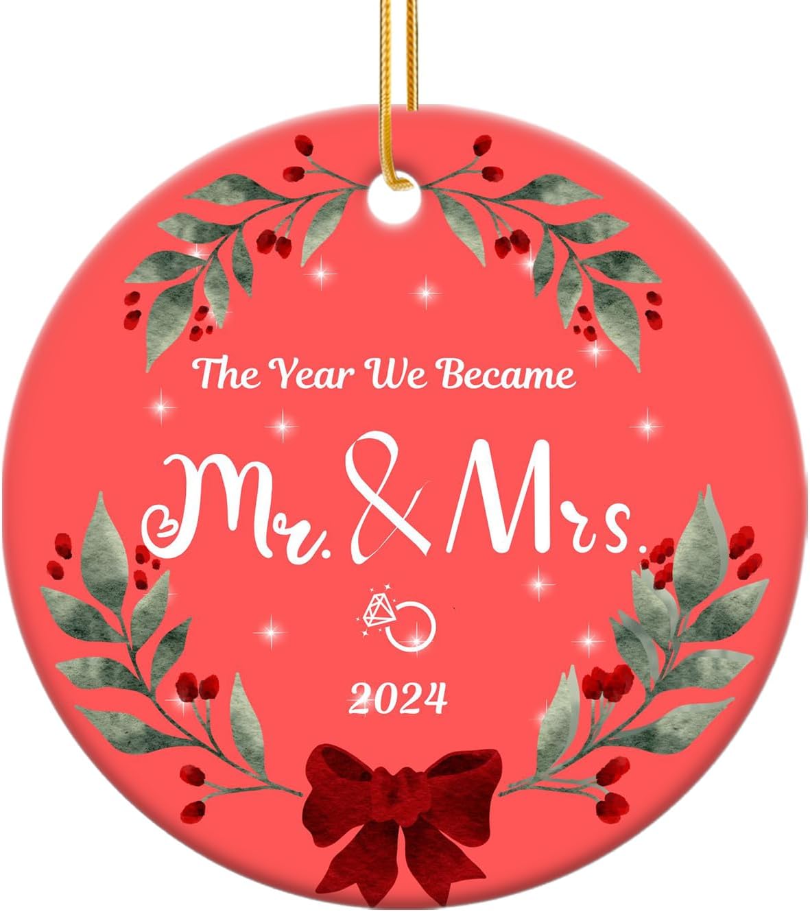 Our First Christmas Engaged Ornament for Couples 2024, Mr & Mrs Ceramic Keepsake Engagement Ornaments for Hanging Decor
