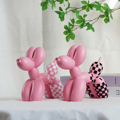 Vilead Resin Balloon Dog Statue with Checkered Pattern,Modern Home Decoration Trendy Animal Art Ornaments,Collection Figurine Bedroom Living Room Office Desktop Sculpture