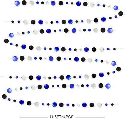 46Ft Navy Blue Black Silver Circle Dots Garland Royal Blue Black Polka Dots Streamer for Birthday Graduations Wedding Bridal Baby Shower Nautical Ahoy Achor Pirate Theme Party Decorations Supplies