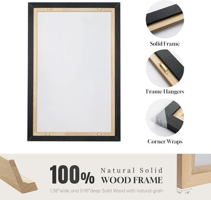 Large Framed Blue Abstract Landscape Wall Art for Living Room, 3 Piece Bright Pastel Canvas Prints Paintings, Modern Minimalist Artwork Watercolor Pictures for Bedroom, Hallway Wall Decor 24x36 In