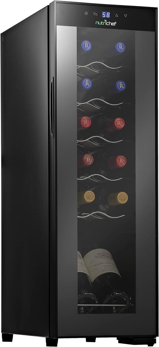 NutriChef PKCWC120 White & Red Cooler-Freestanding Countertop Compact Mini Wine Fridge Chiller
