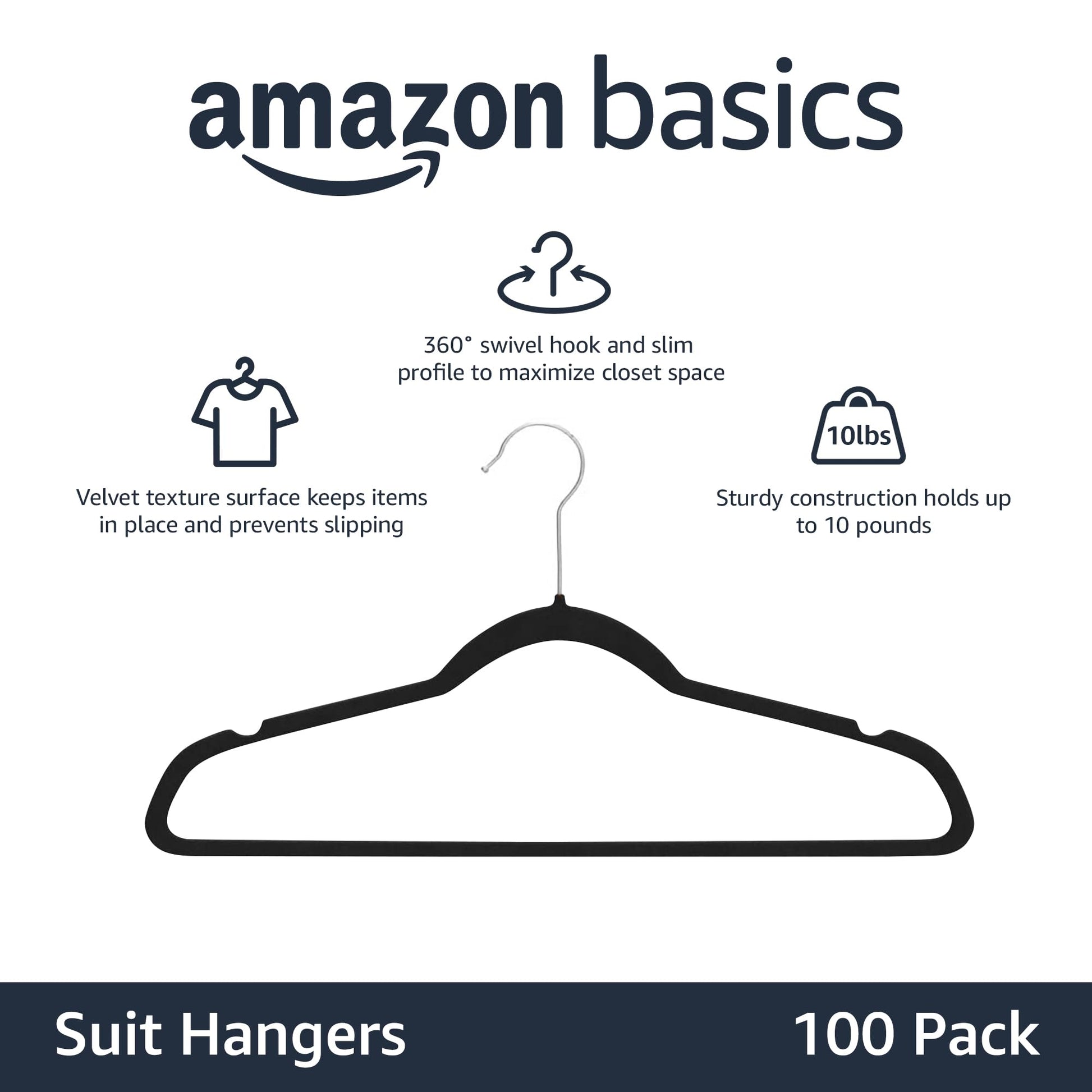 Amazon Basics Slim Velvet Non-Slip Space Saving Suit Clothes Hangers, Closet Organizer