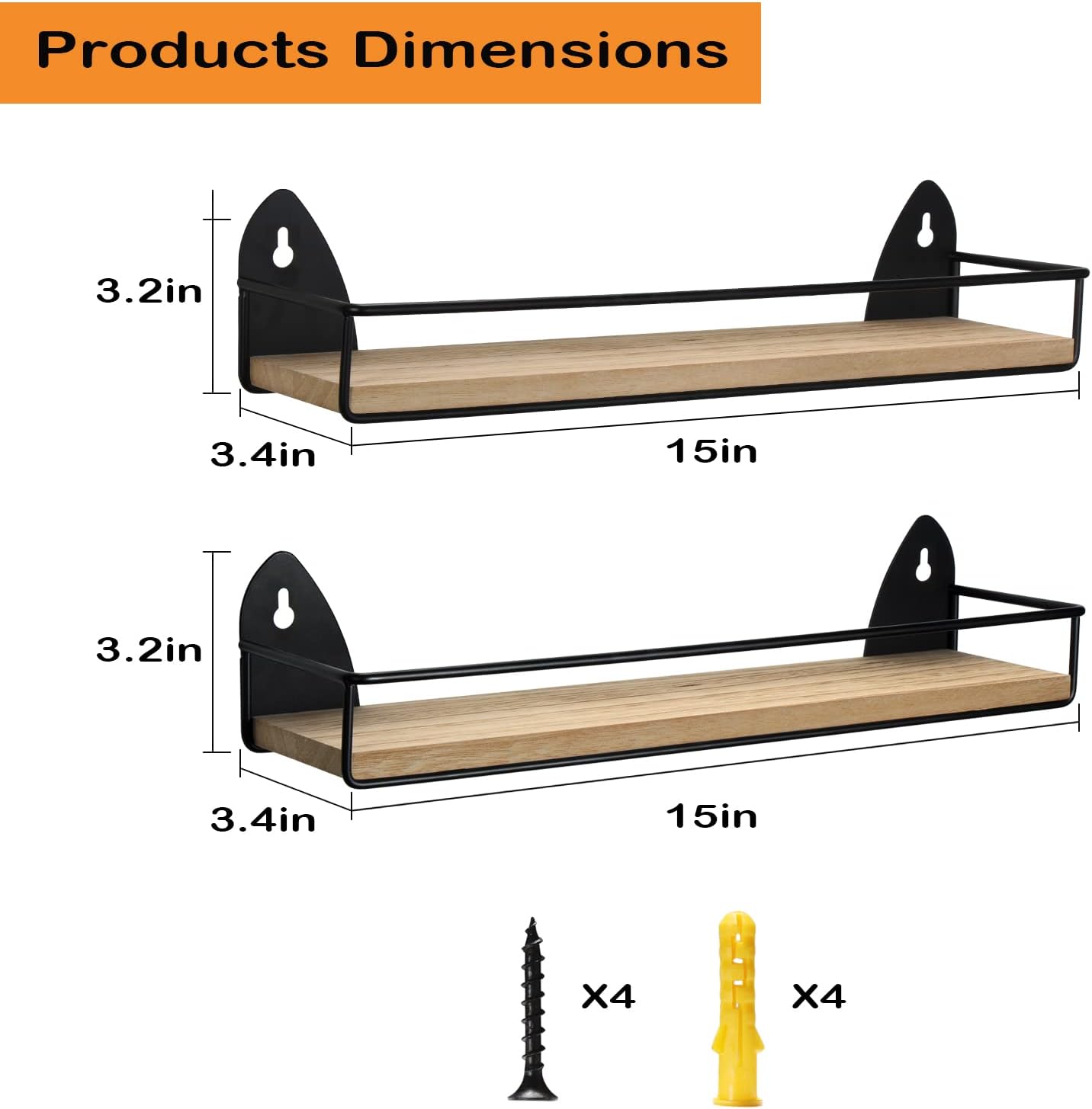 TJ.MOREE 2 Pack Spice Rack Wall Mount Rustic Style Hanging Spice Organizer for Wall, Kitchen Spice Storage