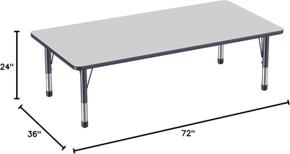 Factory Direct Partners FDP Rectangle Activity School and Classroom Kids Table (36 x 72 inch), Toddler Legs, Adjustable Height 15-24 inches - Gray Top and Navy Edge