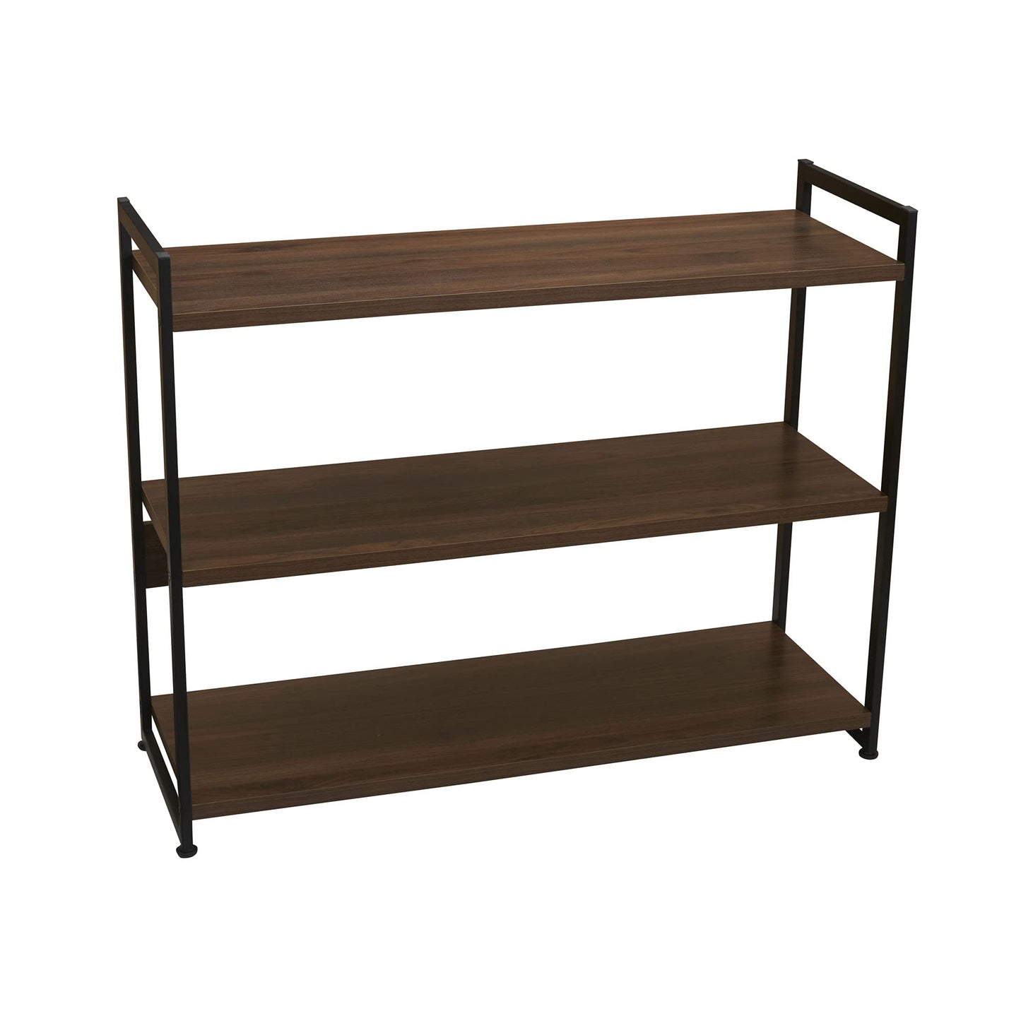 Household Essentials Jamestown Wide 3 Shelf Open Storage Bookshelf Mid Century Walnut Wood Grain