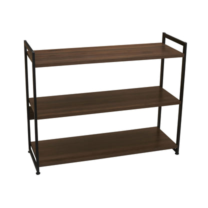 Household Essentials Jamestown Wide 3 Shelf Open Storage Bookshelf Mid Century Walnut Wood Grain