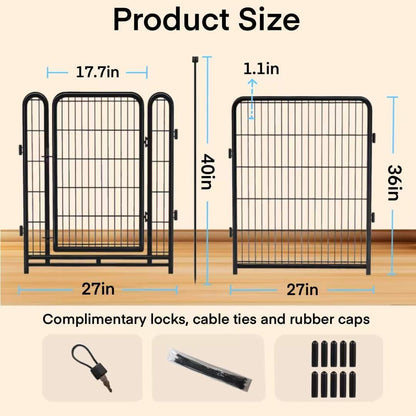14 Panels Tall Garden Fence with Gate, 36 in(H) X31 Ft(L) Wide Door Low Sills Dog Fencing Outdoor for Yard, Black Garden Fence for Dogs Rabbits