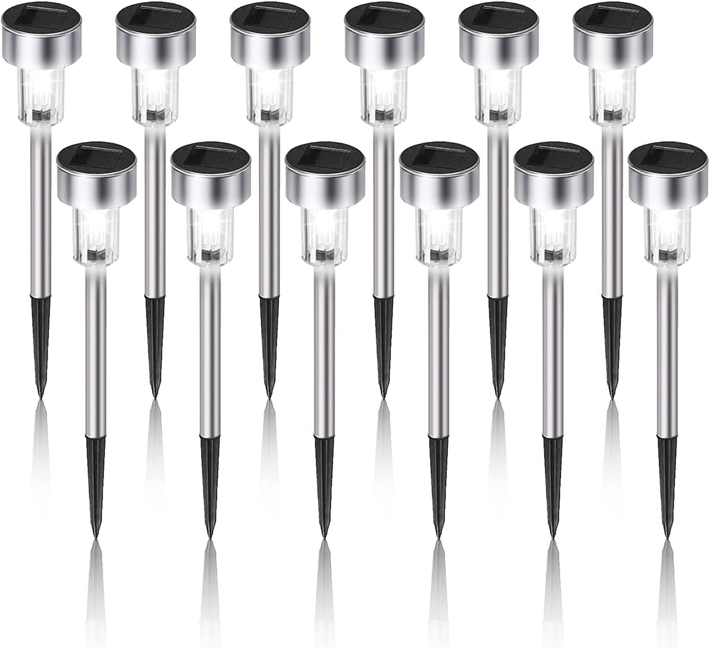 Solar Lights Outdoor Waterproof, Stainless Steel LED Landscape Lighting, Solar Garden Lights Solar Powered, Outdoor Solar Lights for Yard, Pathway, Walkway, Patio , Lawn - 12 Pack ( Cold White )