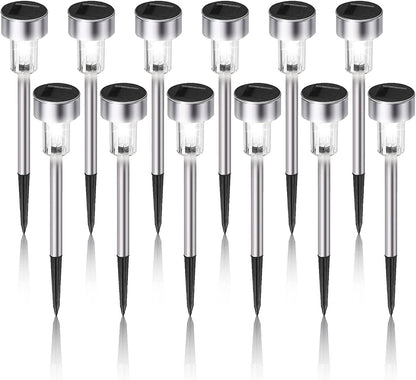 Solar Lights Outdoor Waterproof, Stainless Steel LED Landscape Lighting, Solar Garden Lights Solar Powered, Outdoor Solar Lights for Yard, Pathway, Walkway, Patio , Lawn - 12 Pack ( Cold White )