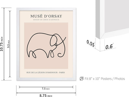 Poster Master Vintage Poster - Retro One Line Elephant Drawing Print - Elephant Art - Minimal Gift for Men, Women, Animal Lover - Abstract Wall Decor for Home, Office, 8x10 White Framed