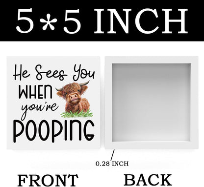 Funny Highland Cow Bathroom Decor Are You Pooping Sign Highland Cow Gifts for Women Highland Cow Nursery Decor, Wooden Box Decor Sign for Home Farmhouse Office Living Room Table Shelf Tiered