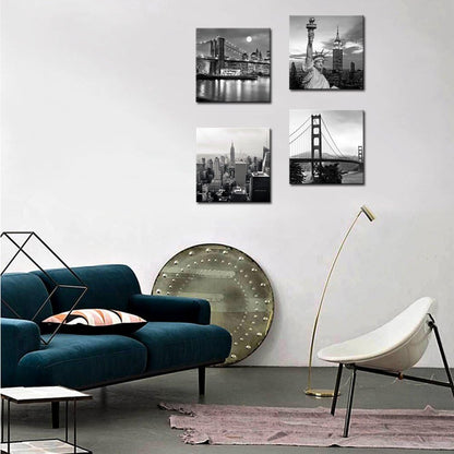 LevvArts Black and White City Wall Art Modern Brooklyn Bridge Picture Prints US Cityscape Canvas Artwork for Bedroom Home Decor
