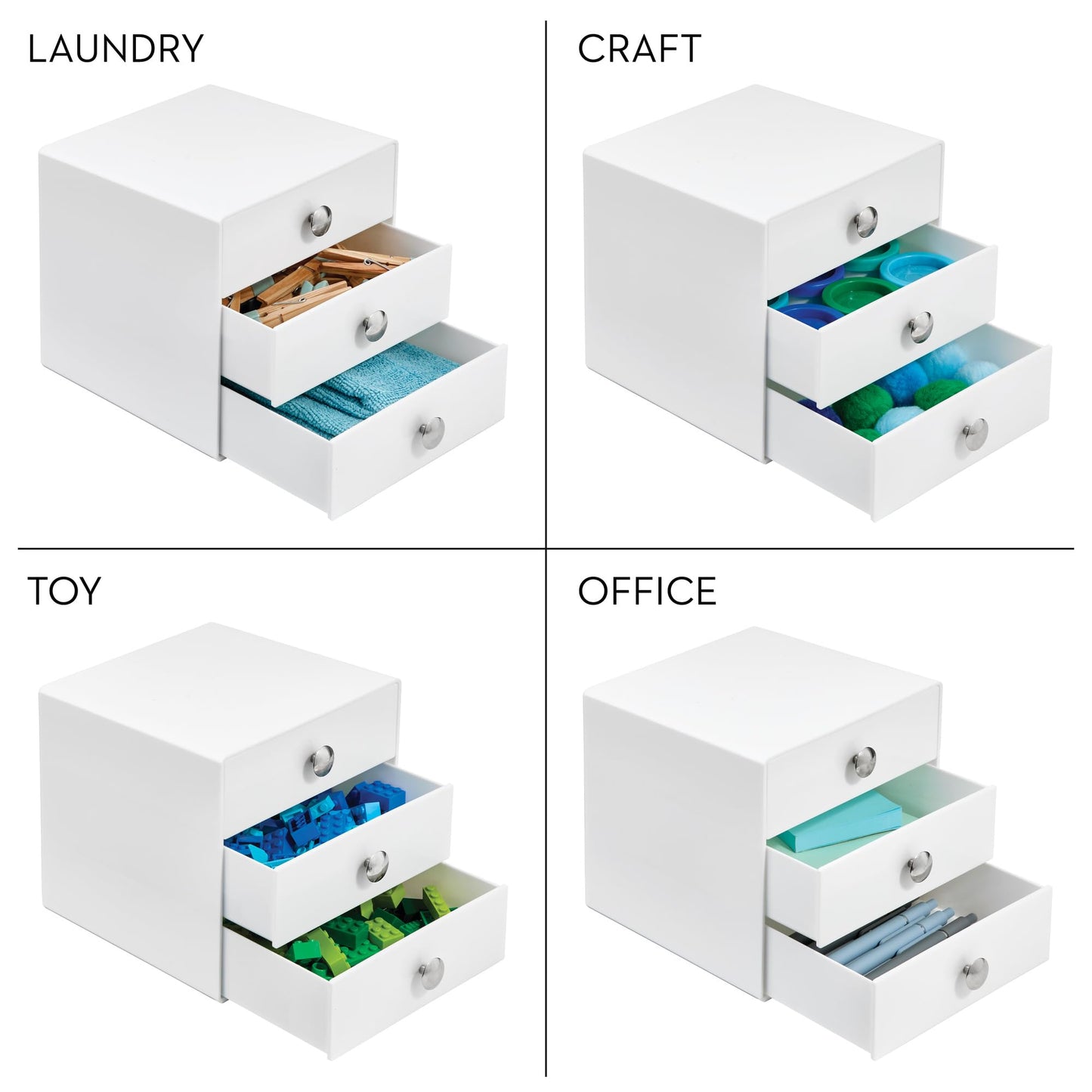 iDesign 3-Drawer Plastic Vanity Organizer, Compact Storage Organization Drawers Set for Cosmetics
