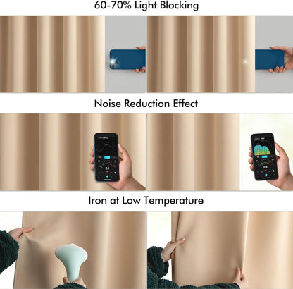 MIULEE Back Tab Beige Curtains 102 Inch Long 2 Panels Set for Living Room Bedroom, Cream Rod Pocket/Pinch Pleated Light Blocking Thermal Insulated Room Darkening Floor to Ceiling Blackout Drapes