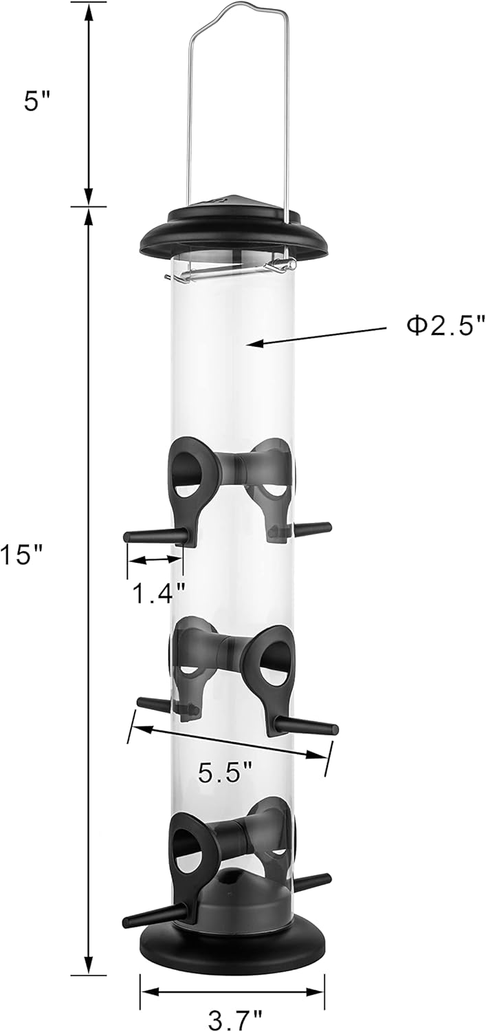 iBorn Metal Bird Feeders Black Wild Bird Feeder for Outdoors Hanging All Metal Black Finishing 14 Inch 6 Port(Seed is not Included)