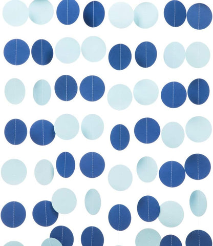 WEVEN Blue Paper Garland Circle Dots Party Garland Streamer Backdrop Hanging Decorations, 2.5" in Diameter, 20 Feet in Total