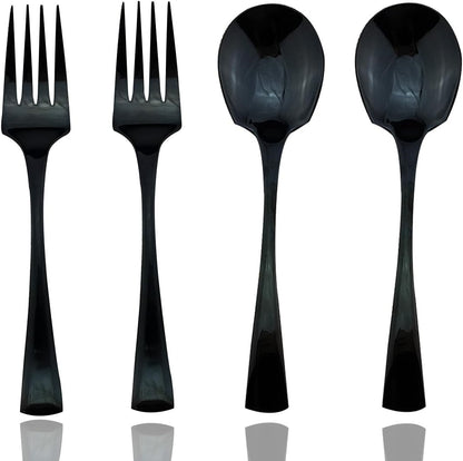 JASHII 18/10 Stainless Steel Mirror Polished Black 2 Pcs Spoon & 2 Pcs Fork Black Server Utensil Set