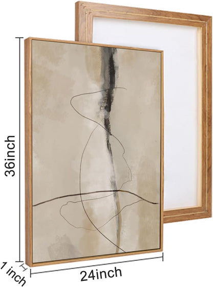 HPINUB Large Modern Abstract Shapes Framed Canvas Wall Art Set,Neutral Black and White Wall Decor,Minimalist Nordic Wall Painting for Living Room,Bedroom,Dining Room,Office -24"x36"x3
