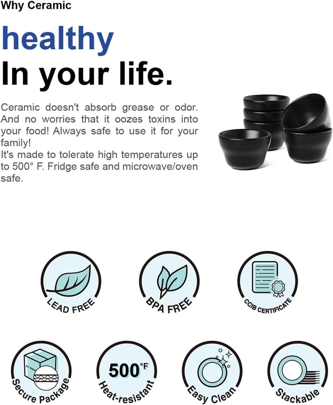 LE TAUCI Small Dessert Bowls Chili Bowls 8 Ounce Bouillon Cups for Dessert Soup Dipping Sauce Coffee Cupping - Set of 6, Maze Black