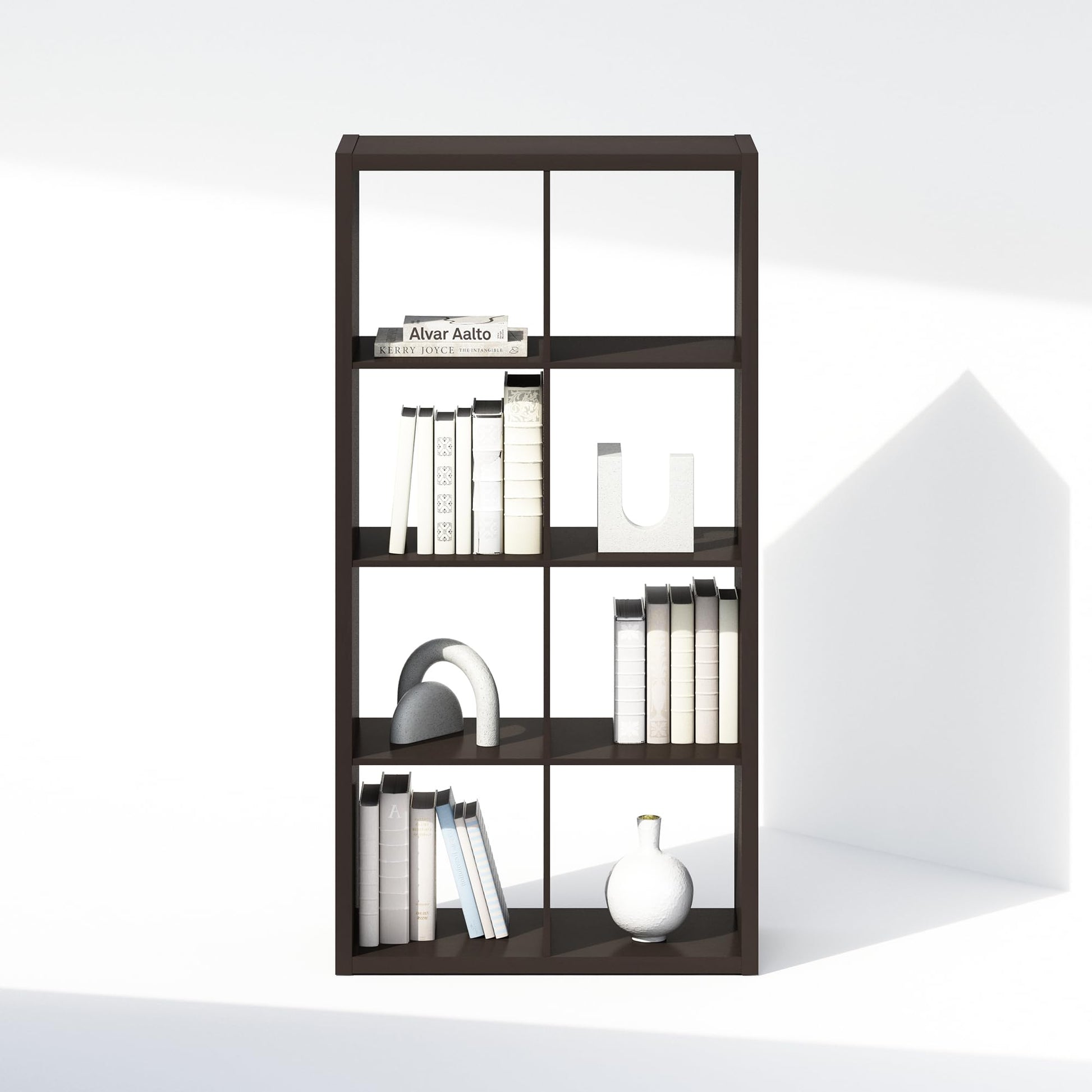 Furinno Simple 8-Cube Storage Organizer, Display Shelf, Dark Oak